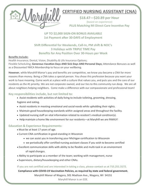 Maryhill Manor Niagara Wisconsin - Employment Opportunities