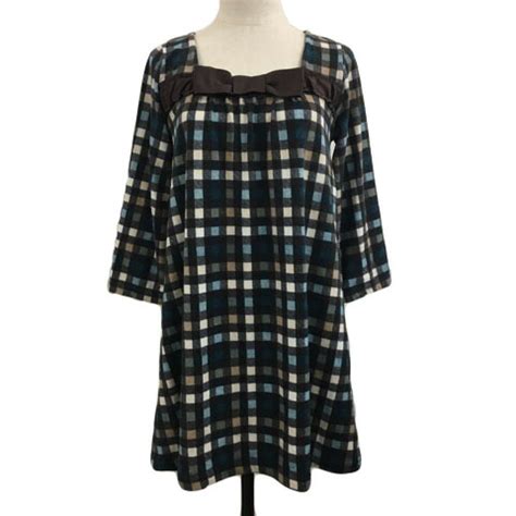 楽天市場中古キューティーブロンド Cutie Blonde ワンピース チュニック フレア ミニ チェック リボン 七分袖 M 茶 青 ブラウン ブルー レディース ベクトル 古着