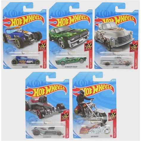 Série hw Flames Completa Main Line 2021 5 Miniaturas Hot Wheels