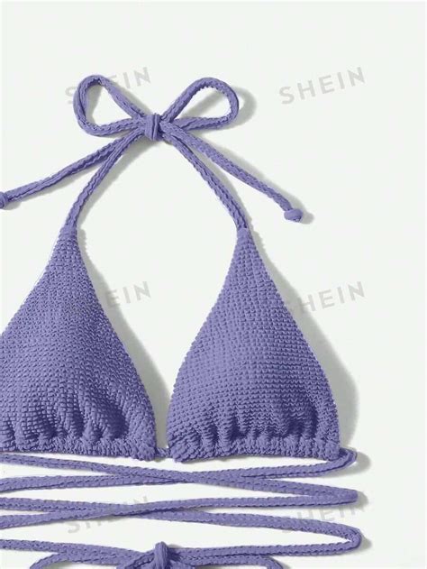 SHEIN Swim Conjunto de bikini de dos piezas con textura sólida ideal para la playa en verano