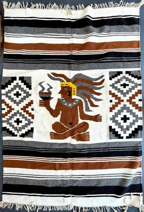 Lot A Mexican Zapotec Handwoven Tapestry With Brown Grey And Black