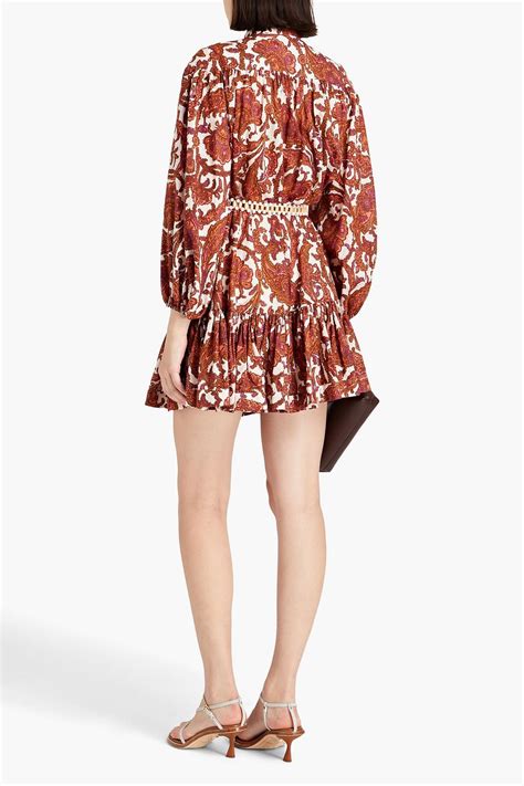 ZIMMERMANN Belted Paisley Print Cotton Mini Dress THE OUTNET