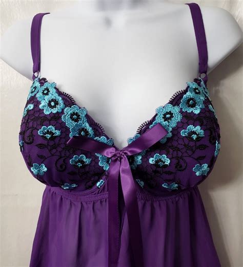 Cacique Baby Doll Teddy Lingerie Plus Purple Fl Gem