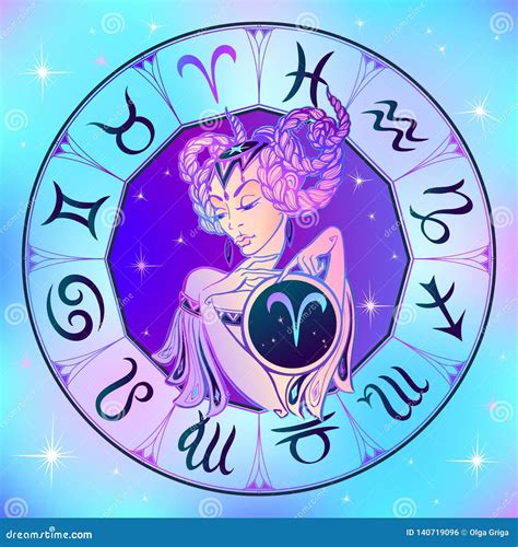 Zodiac Sign Aries a Beautiful Girl. Horoscope. Astrology Stock ...