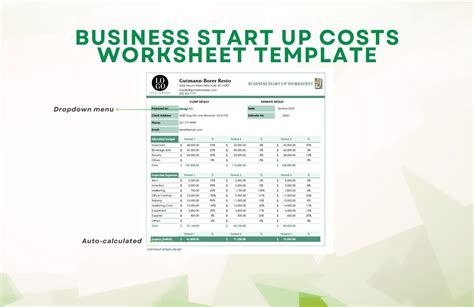 Business Start Up Costs Worksheet Template In Word Google Docs Excel