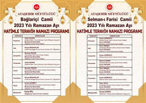 İLÇEMİZDE HATİMLE TERAVİH NAMAZI KILINACAK CAMİLER 2023