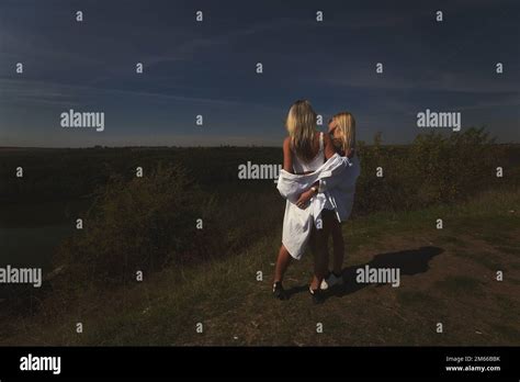 Two Best Friends Take A Break From Work Feel Free And Enjoy Privacy Blonde Sisters In Nature