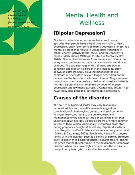 PSY 102 RS T7 Mental Health And Wellness Brochure Jennifer Ottwell