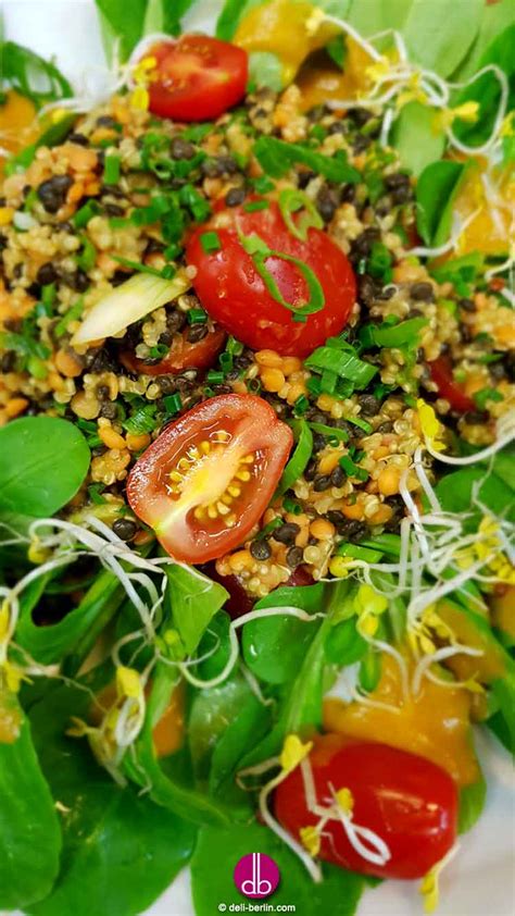 Veganer Linsen Quinoa Salat Mit Auberginen Dressing Deli Berlin