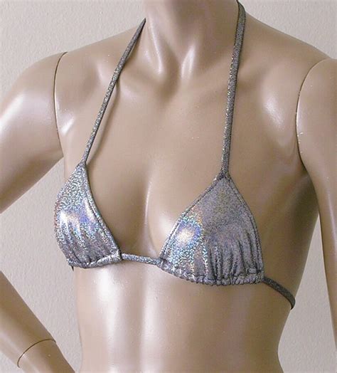 Triangle Top And Brazilian Tie Bikini Bottom In Gold Silver Etsy