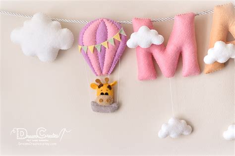 Nursery Decor Hot Air Balloon Decor Baby Name Sign Felt Etsy