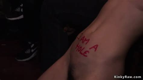 Brunette With Written Body Fucked In Public