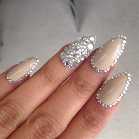 Gorgeous Nude Stiletto Nails With Gems Around The Depop