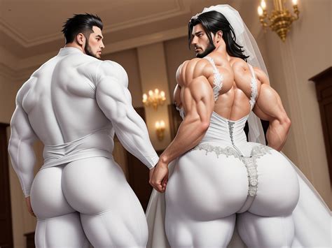 Cartoon Porn Pics Two Big Muscular Male In Wedding Dress Tight