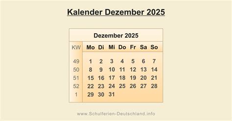 Kalender Dezember 2025
