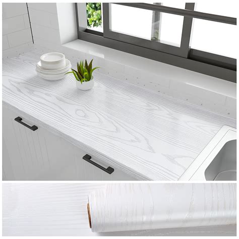 Veelike White Wood Grain Contact Paper Waterproof Self Adhesive 157