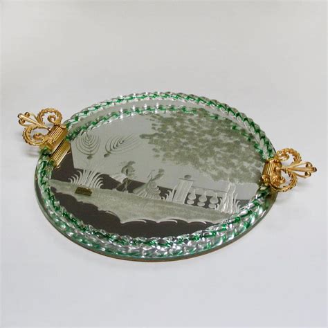 Etched Murano Glass Mirrored Tray With Bronze Handles At 1stdibs