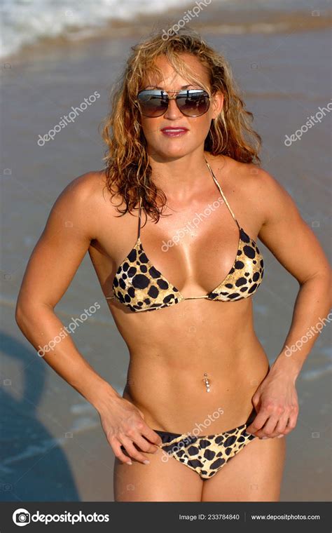 Peruvian Model Poses Leopard Skimpy Brazilian Cut Fun String Bikini Stock Photo Raykehoe