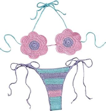 Shenhe Women S Crochet Swimsuit Cover Up Set Halter Triangle String Micro Bikini Beachwear At