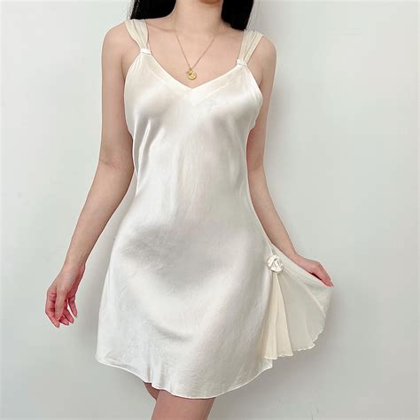 Sz L Vintage Ivory SILK Slip Dress Nighty Boudoir Lingerie Nightgown Etsy