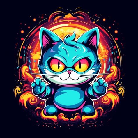 Premium Photo A Cartoon Cat With Glowing Eyes And A Glowing Tail