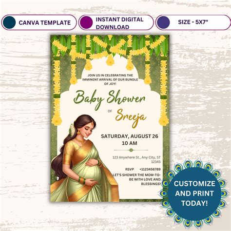buy sreemantham invite   indian baby shower valaikappu  godh