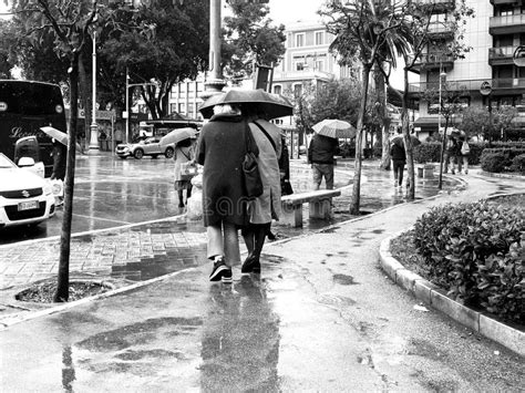 People In The Rain In Bari Italy Editorial Photography Image Of