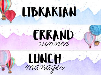 Editable Classroom Jobs Watercolor Hot Air Balloon Theme Tpt