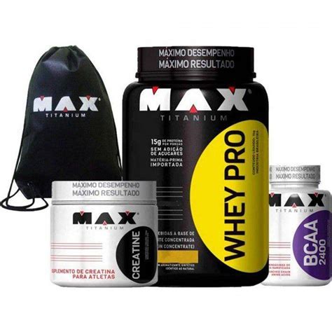 Kit Massa Muscular Whey Pro 1kg Creatina 100g Bcaa 60 Caps Brinde Max Titanium Netshoes