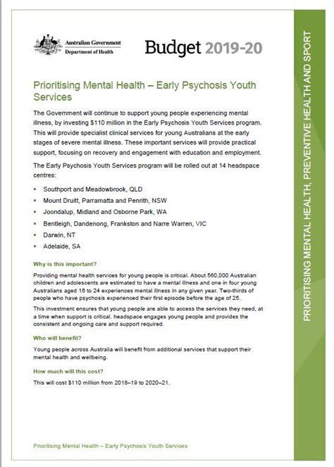 Budget 201920 Prioritising Mental Health Early Psychosis Youth Services Australian