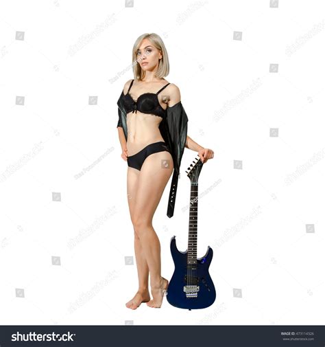 Sexy Blonde Woman Lingerie Guitar Hands Stock Photo Edit Now 473114326