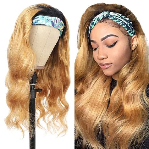 Amazon HeumHrn 1B27 Headband Wig Human Hair Blonde Color 26 Inch Body Wave Wig Human Hair