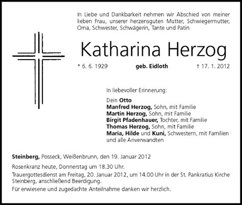 Katharina Herzog Traueranzeige Trauer Infranken De