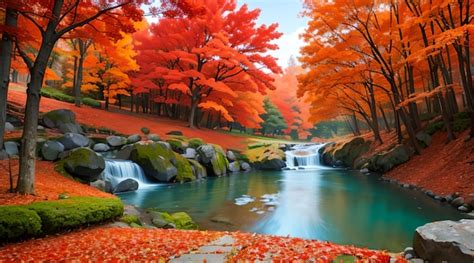 Premium Ai Image Red Maple Trees And Beautiful Japanese Scenery