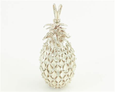 Sterling Pineapple Pendant Vintage Three Dimensional 925 Silver