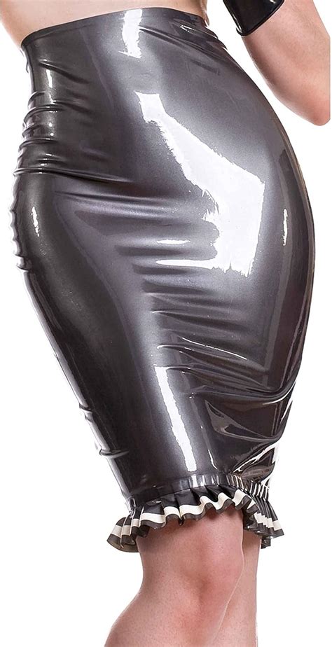 Roxy Ruffle Latex Rubber Skirt Pearl Sheen Pewter With White Trim