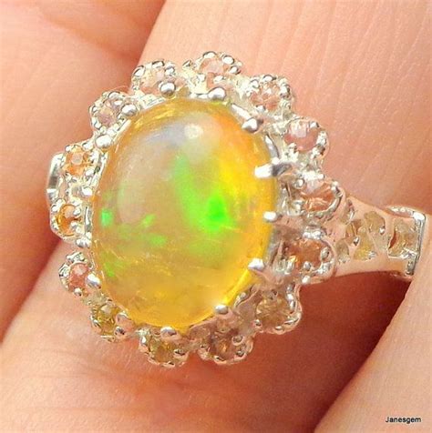 Sz 7 75 Opale Welo Saphirs Jaunes Fantaisie Bague En Argent Sterling