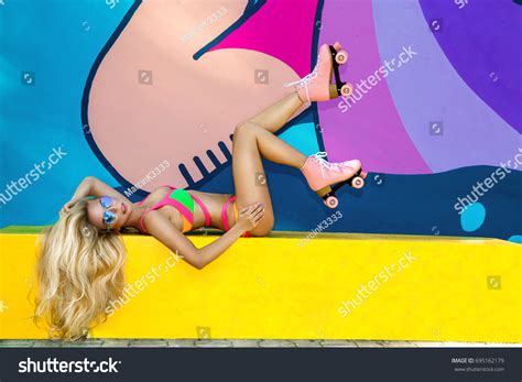 Sexy Girl Roller Skates Bikini Poses Stock Photo Shutterstock