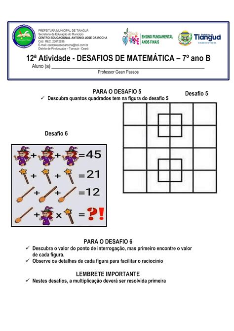 PROFESSOR GEAN PASSOS: 12ª Atividade de Matemática - 7º - Ano - B - 22 ...