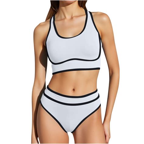 Dorinao Women S High Waist Bikini Set Striped Sexy Two Piece Swimwear Summer Beach Swimsuit