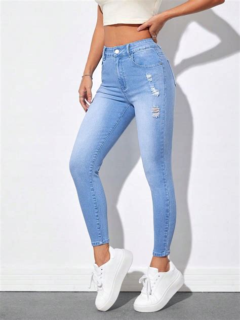 SPODNIE JEANS NIEBIESKIE RURKI PRZETARCIA PETITE SHEIN XS 15222081743