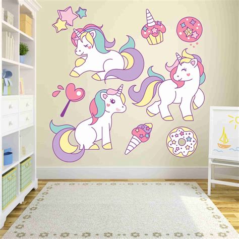 Adesivo Decorativo Unicórnio Papel De Parede Colorido Infantil Estrela