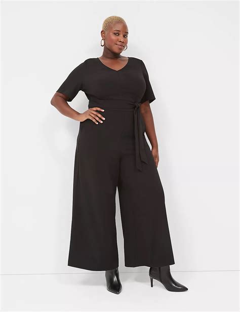 Lena Wide Leg Belted Jumpsuit Lanebryant