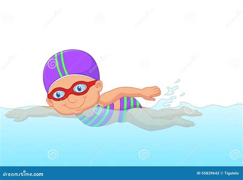 Cartoon Little Girl Swimmer In The Swimming Pool Vector Illustration