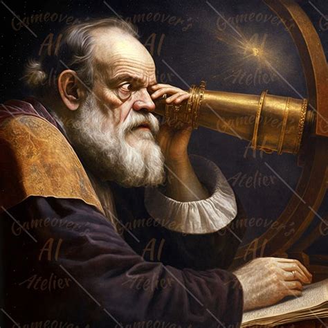 Galileo Galilei Near His Telescope Luisa Fumi Digital Art Gameover