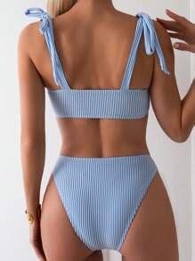 Swim Mod Conjunto De Bikini Con Nudo En El Hombro A Rayas Para Mujer Traje De Ba O Conjunto De