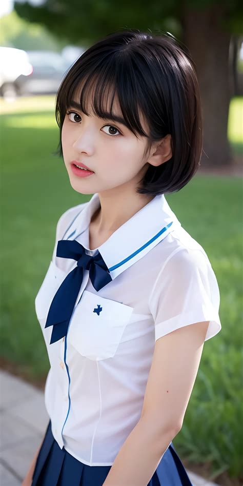 清楚な女子高生、(女子高生の制服、ゆったりとした大きなシャツ - SeaArt AI