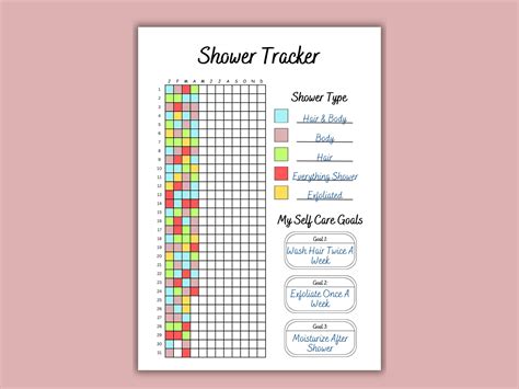 Shower Tracker Printable Habit Tracker Health Tracker Goal Tracker