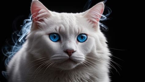 Premium Photo A White Cat With Blue Eyes And A Black Background