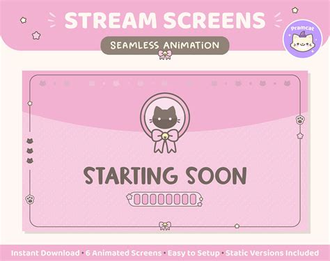 Cat Animated Stream Screens X Twitch Overlay Kawaii Cute Pink